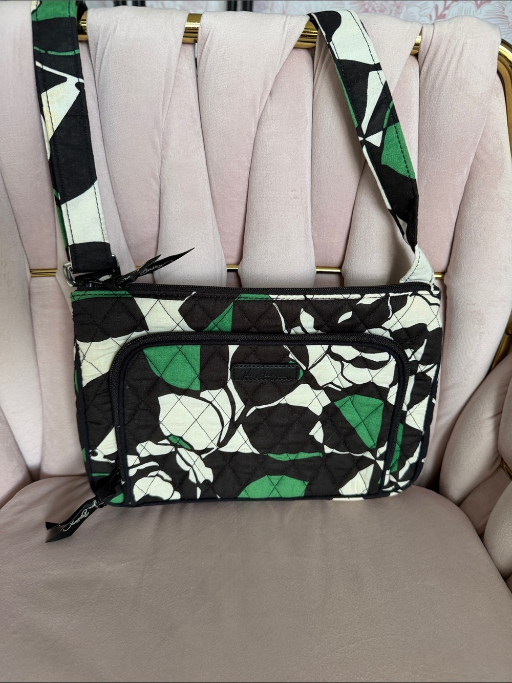 Vera Bradley Green Black White Quilted Crossbody Bag